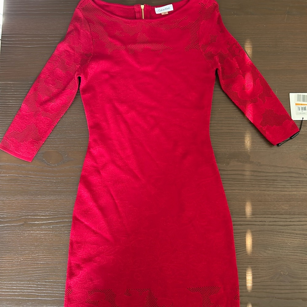 Calvin Klein 3/4 sleeve, red dress, size small
